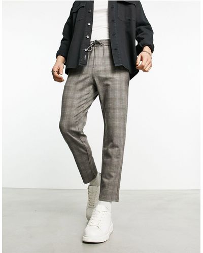 Only & Sons Pantaloni affusolati grigi a quadri con elastico - Multicolore