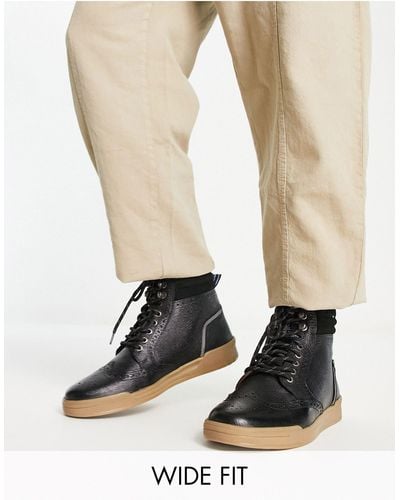 Original Penguin – ankle-boots zum schnüren im budapester-stil aus em leder, weite passform - Schwarz