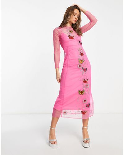 Never Fully Dressed Embellished Butterfly Maxi Dress - Pink