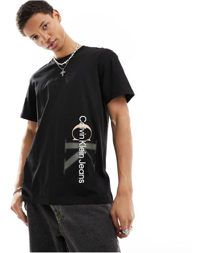 Calvin Klein – es t-shirt mit zweifarbigem monogramm-logo - Schwarz