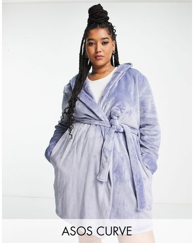 ASOS Asos Design Curve Super Soft Fleece Mini Robe - Blue