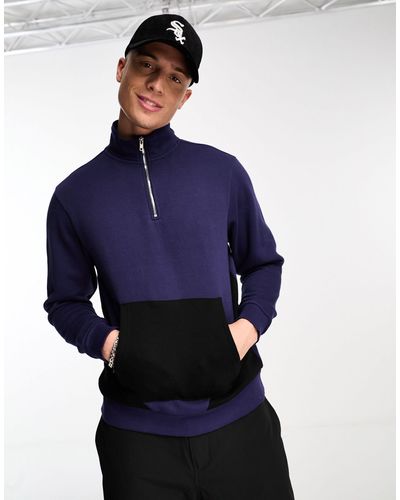 Another Influence Color Block Half Zip Sweatshirt - Blue