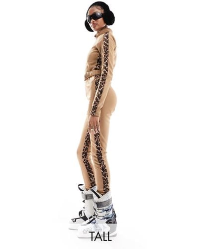 Threadbare Tall – ski – jumpsuit mit gürtel und kontrastierendem leopardenmuster - Weiß