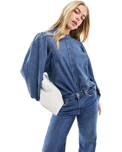 & Other Stories Camicia di jeans lavaggio con spalle scese - Blu