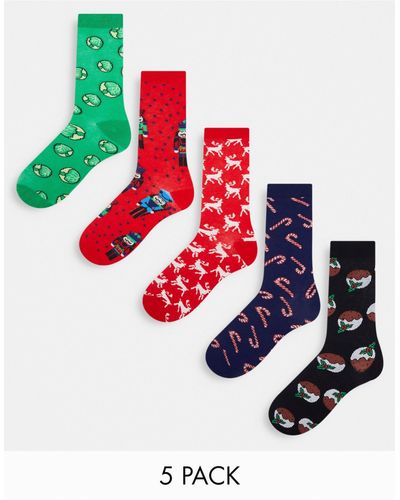 Brave Soul Christmas 5 Pack Brussel Sprouts Socks - White