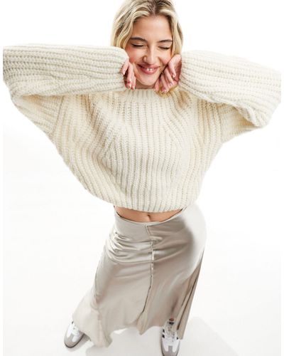 Bershka Chunky Knitted Sweater - White