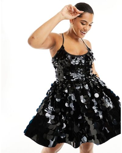 ASOS Asos design curve - vestito corto per il ballo di fine anno con paillettes oversize - Nero