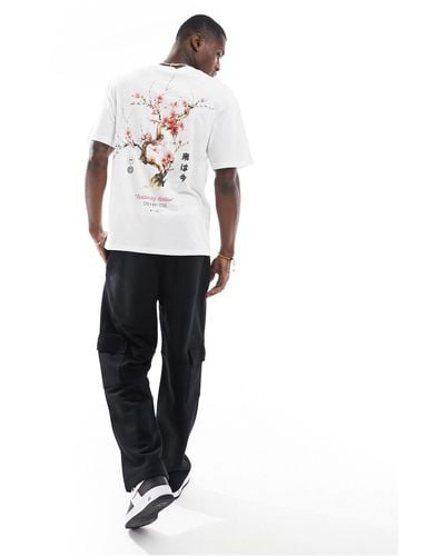 Jack & Jones Oversized Cherry Blossom Back Print T-shirt - White