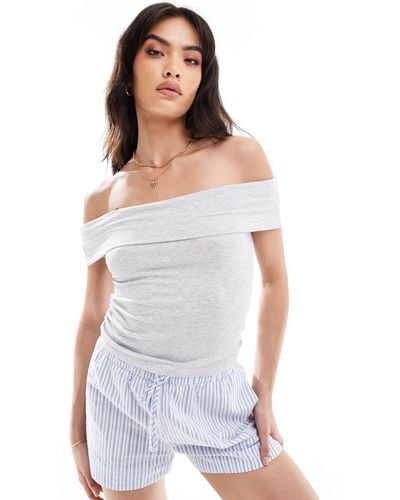Cotton On Staple Rib Off The Shoulder Short Sleeve Top - White