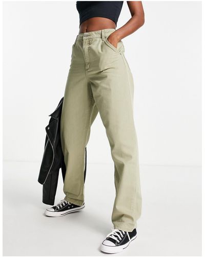ASOS Slouchy Straight Leg Trousers - Green