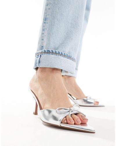 ASOS Heyday Bow Detail Pointed Sole Heeled Mules - Blue