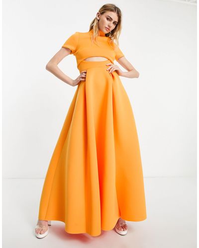 ASOS Short Sleeve Open Back Prom Maxi Dress - Orange