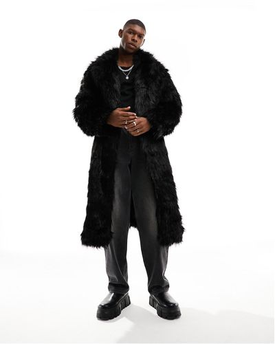 ASOS Oversized Faux Fur Longline Coat - Black