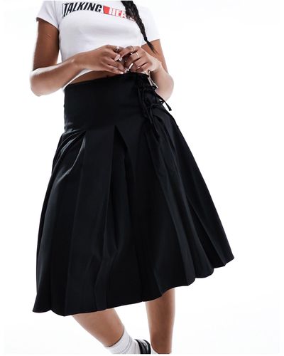 Miss Selfridge Tie Side Midi Kilt Skirt - Black
