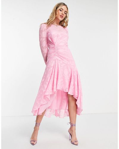 Forever New Ruched High Low Midi Dress With Gathered Waist - Pink
