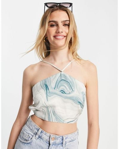 Lola May Strappy Open Back Satin Crop Top - Multicolour