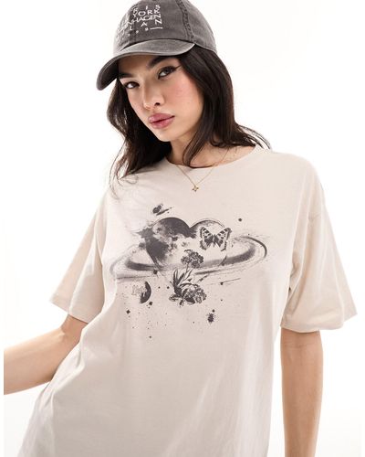 Cotton On Camiseta color extragrande con estampado gráfico - Neutro