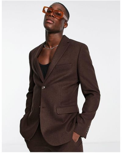 TOPMAN Skinny Two Button Wool Mix Suit Jacket - Brown