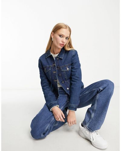 French Connection Veste en jean avec bordure en fausse fourrure - Bleu