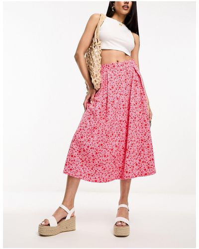 Monki Button Through Midi Skirt - Pink