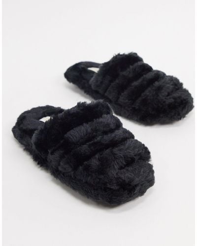 Truffle Collection Faux Fur Slippers - Black