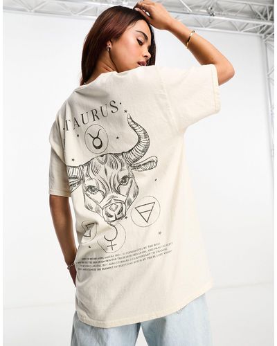 Miss Selfridge Horoscope Taurus Oversized T-shirt - Natural