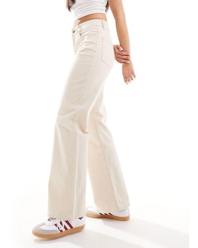 Object Mid Rise Twill Wide Leg Jeans - White