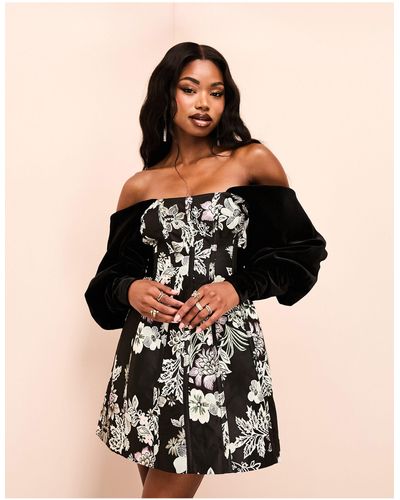 ASOS Edition Statement Jacquard Full Mini Bandeau Dress in Black