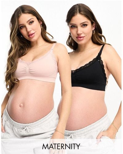 Lindex Mom 2 Pack Seamless With Lace Nursing Bra - Black