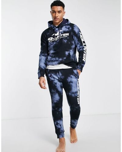 Hollister 2 Pack Logo Acid Wash Hoodie And jogger Set - Blue