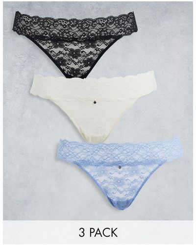 River Island 3 Pack Lace Thongs - Blue