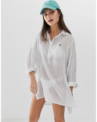 Polo Ralph Lauren Boyfriend Beach Shirt In White Stripe
