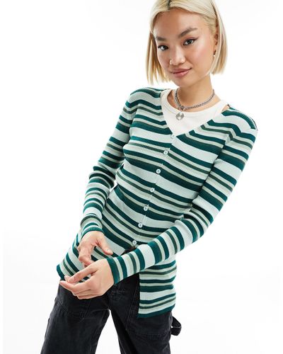 Daisy Street Rib Knitted Cardigan - Green