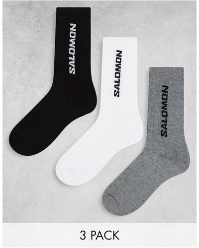Salomon Confezione da 3 paia di calzini unisex alla caviglia per tutti i giorni bianchi, neri e grigi - Bianco