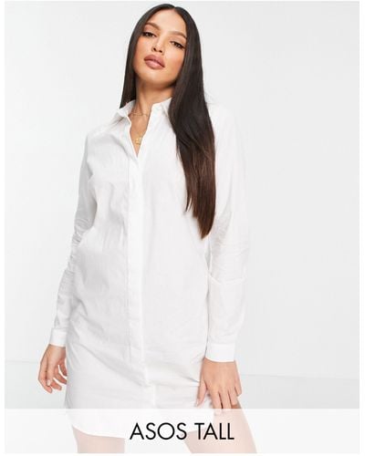 ASOS Asos Design Tall Cotton Mini Shirt Dress - White