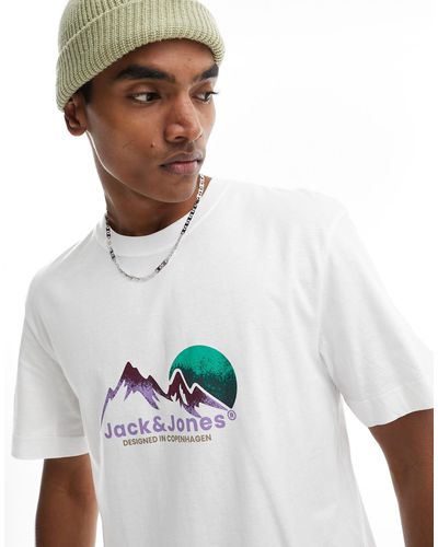 Jack & Jones T-shirt à imprimé montagne - Blanc