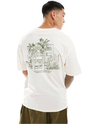 Jack & Jones T-shirt oversize avec imprimé palmier au dos - Blanc