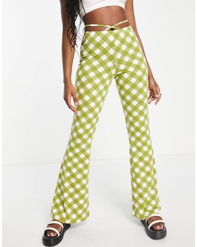 ASOS Flare Trouser With Tie Waist - Yellow