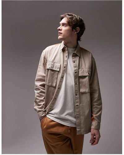 ASOS Colorblock Cotton Utility Jacket in Natural for Men