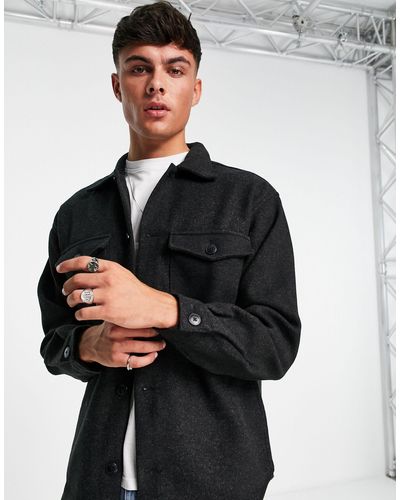 Jack & Jones Originals Faux Wool Overshirt With Pockets - Gray