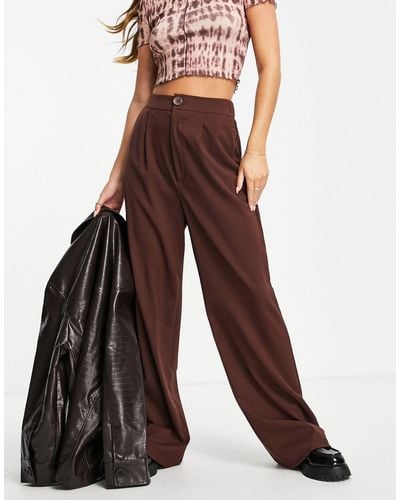Stradivarius Wide Leg Relaxed Dad Trousers - Brown