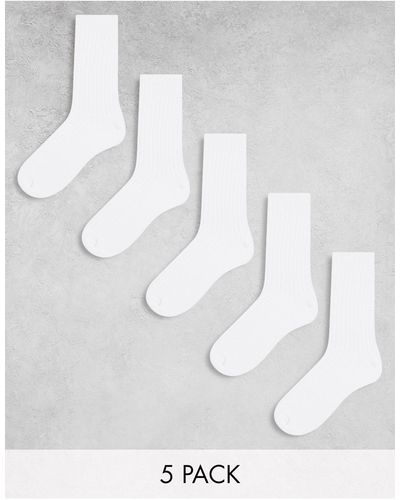 Weekday Confezione da 5 paia di calzini bianchi a coste - Bianco