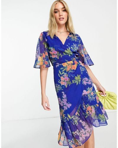 Hope & Ivy Flutter Sleeve Wrap Mini Dress - Blue