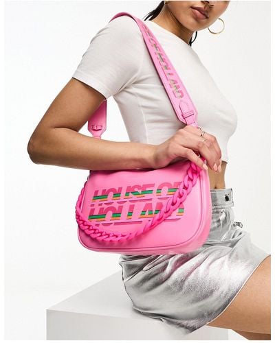 House of Holland Shoulder Bag With Chain Detail And Printed Logo - Pink