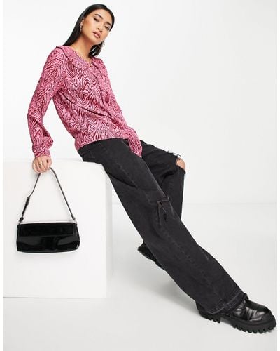 Y.A.S Animal Print Blouse With Collar Detail - Pink