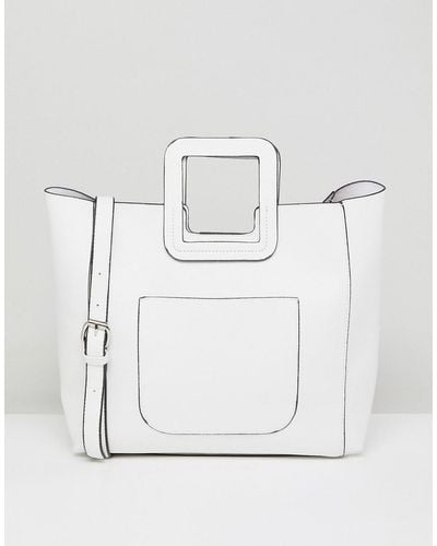 French Connection Square Handle Tote Bag - White