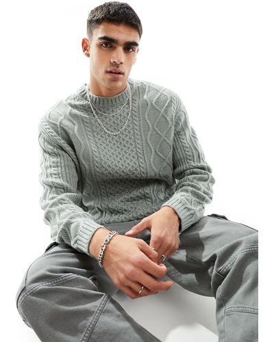 ASOS Oversized Slouchy Cable Knit Jumper - Grey
