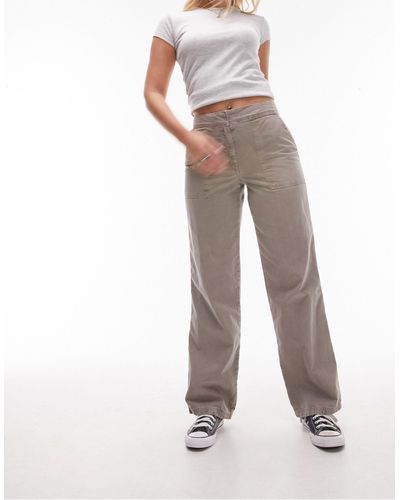 TOPSHOP Hourglass - pantaloni dritti color talpa slavato a vita bassa - Bianco
