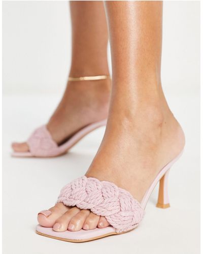 Glamorous Plaited Mid Heel Mule Sandals - Pink