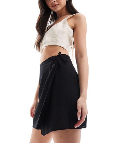 Monki Linen Wrap Tie Detail Mini Skirt - Black